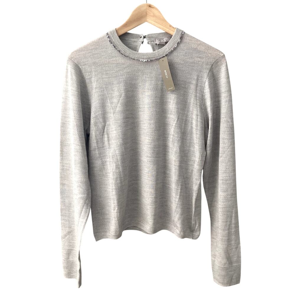 J. Crew NEW Carolyn Embellished Fitted Crewneck Sweater - Merino Wool - Large